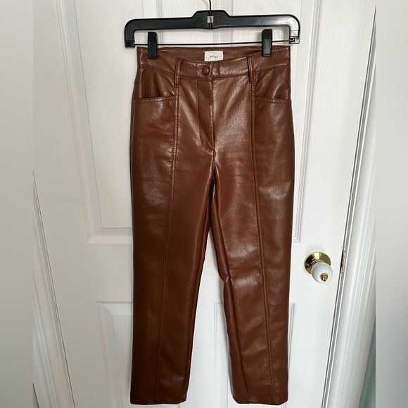 Aritzia Wilfred Rebel Vegan Leather Pants Cognac Brown 00 - Picture 8 of 8